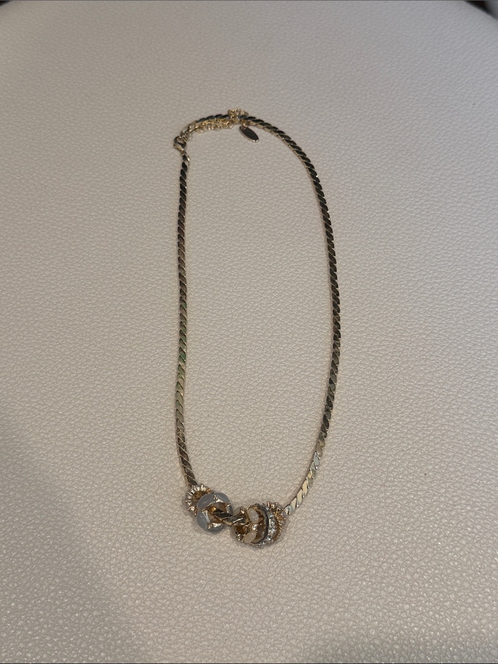 Anthropologie Gold Tone Chain Necklace with Interlocking Rings